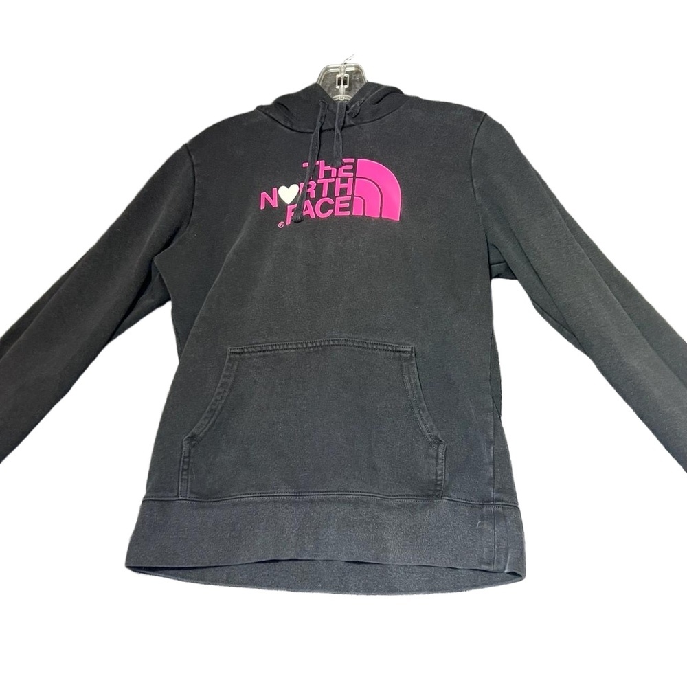 North Face Hoodie Womens Small Black Pullover Pink Logo Streetwear Cozy‎ Casual